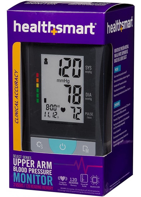 HealthSmart Digital Blood Pressure Monitor with Automatic Wrist Cuff that Displays Blood Pressure, Pulse Rate and Irregular Heartbeat, Stores up to 120 Readings for 2 Users, Black