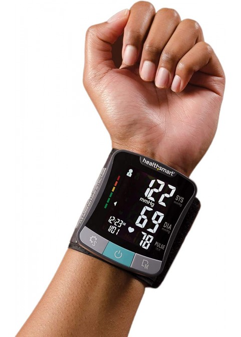 HealthSmart Digital Blood Pressure Monitor with Automatic Wrist Cuff that Displays Blood Pressure, Pulse Rate and Irregular Heartbeat, Stores up to 120 Readings for 2 Users, Black