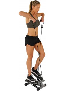 Sunny Health &amp; Fitness Mini Stepper with Resistance Bands, Black