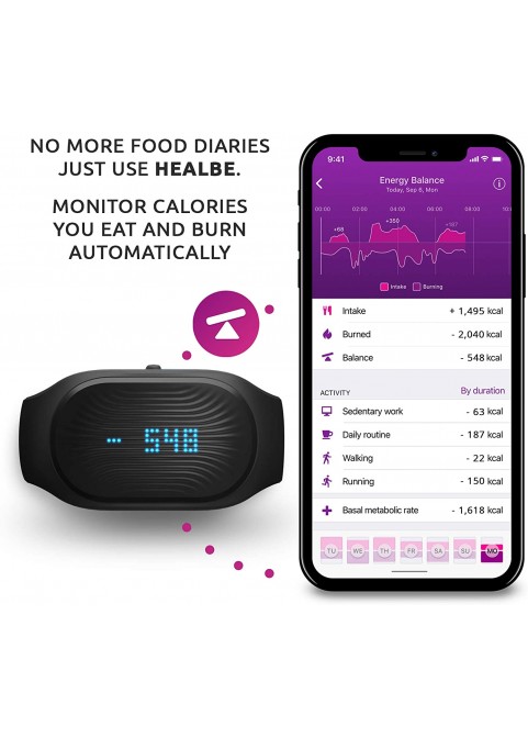 GoBe2 Weight Loss Fitness Band by Healbe. Monitors 8 Key Health parameters: Calorie Intake/Burn/Balance, Hydration, Stress, Sleep, Heart Rate, Activity and Step Pedometer